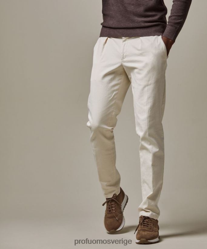 Kläder se Profuomo män avslappnade chinos med modern passform off-white N8XR4336