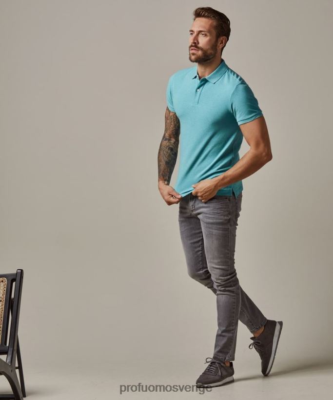 Kläder se Profuomo män melange piképolo aqua N8XR4171