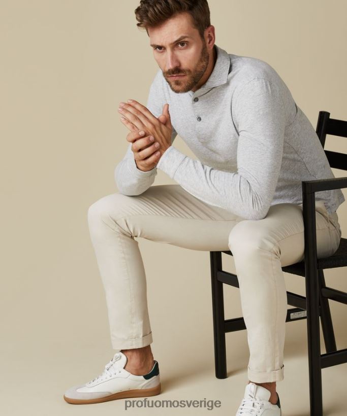 Kläder se Profuomo män långärmad polo ljusgrå N8XR4207