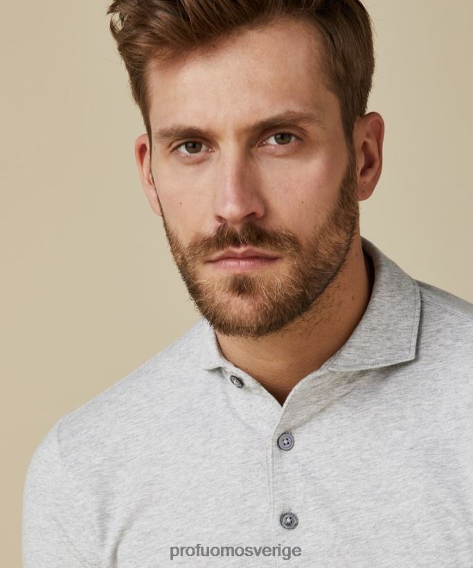 Kläder se Profuomo män långärmad polo ljusgrå N8XR4207