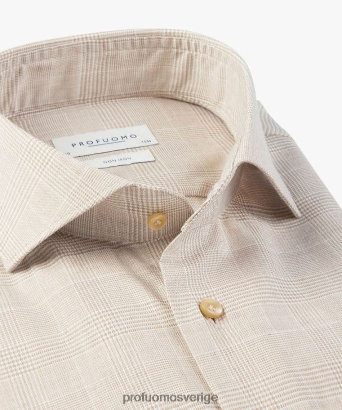 Kläder se Profuomo män rutig skjorta beige N8XR450