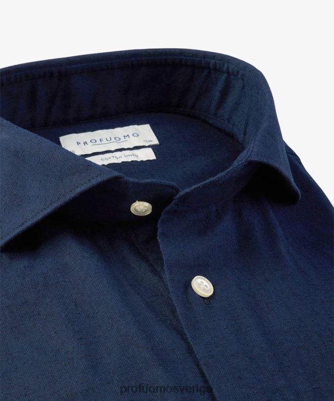 Kläder se Profuomo män skjorta i linne-bomull Marin N8XR442