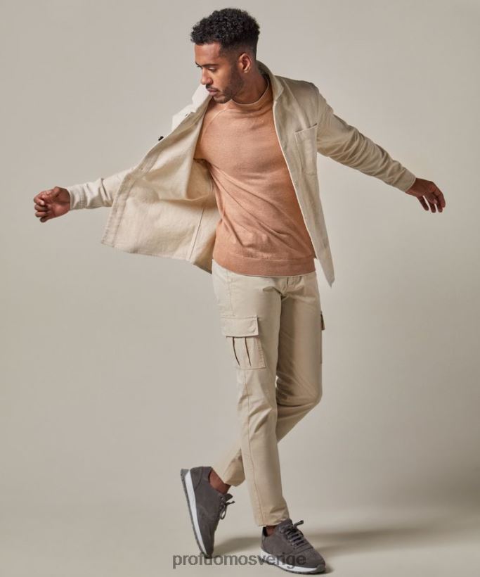 Kläder se Profuomo män skjorta i linne-bomull beige N8XR4387