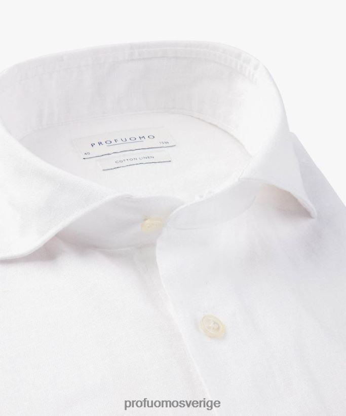Kläder se Profuomo män skjorta i linne-bomull vit N8XR419
