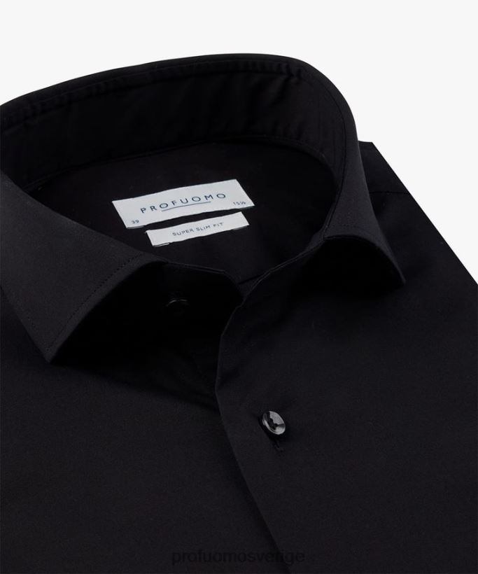 Kläder se Profuomo män super slim fit stretchskjorta svart N8XR495