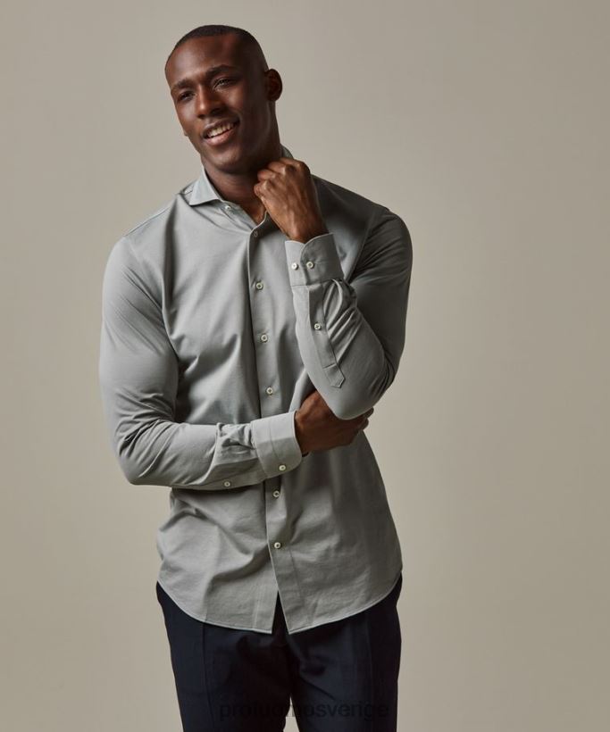 Kläder se Profuomo män japansk stickad skjorta grön N8XR4157