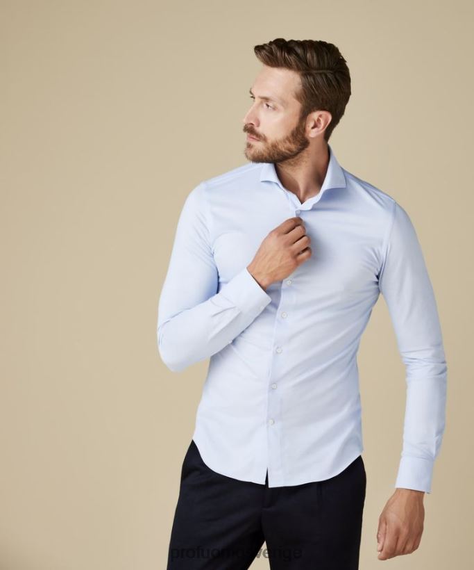 Kläder se Profuomo män japansk stickad skjorta ljusblå N8XR4117