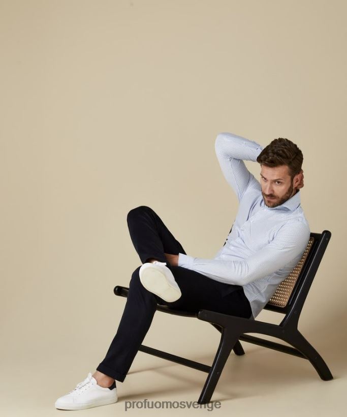 Kläder se Profuomo män randig japansk stickad skjorta vit blå N8XR4115