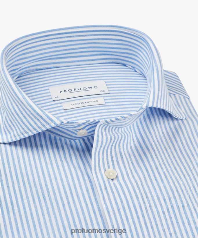 Kläder se Profuomo män randig japansk stickad skjorta vit blå N8XR4115