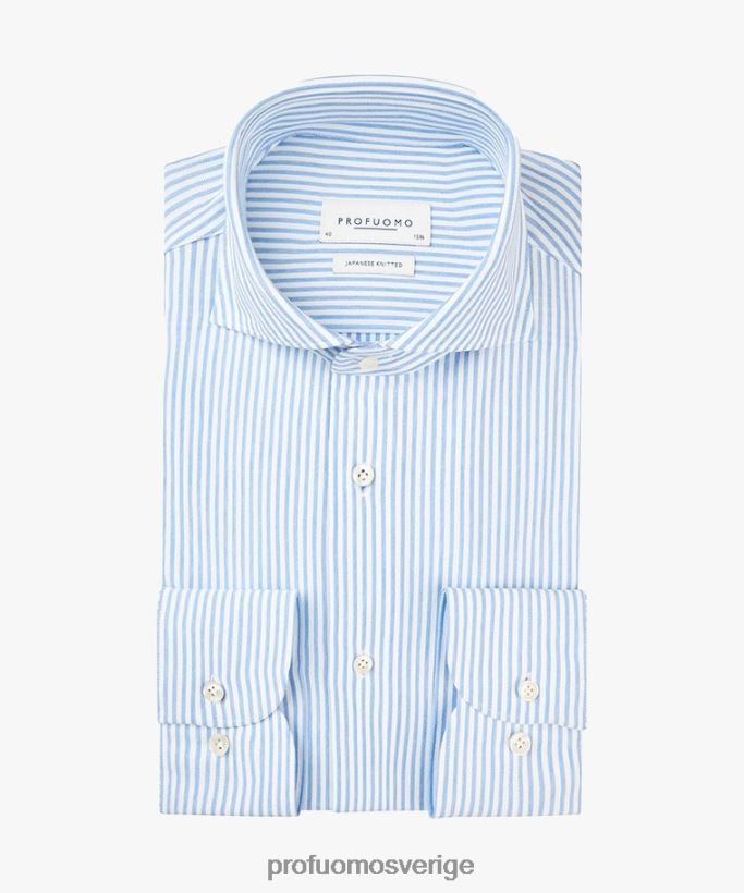 Kläder se Profuomo män randig japansk stickad skjorta vit blå N8XR4115