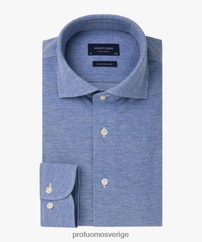 Kläder se Profuomo män melange stickad skjorta blå N8XR415