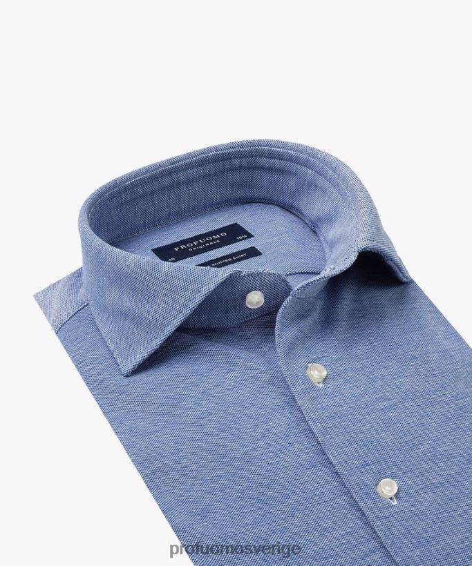 Kläder se Profuomo män melange stickad skjorta blå N8XR415