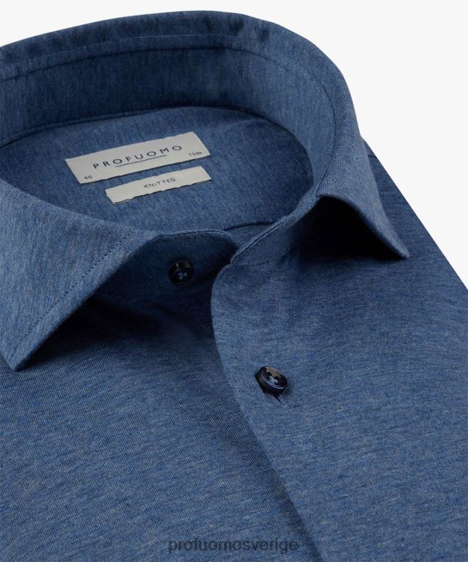 Kläder se Profuomo män stickad singel jersey skjorta mellanblå N8XR477