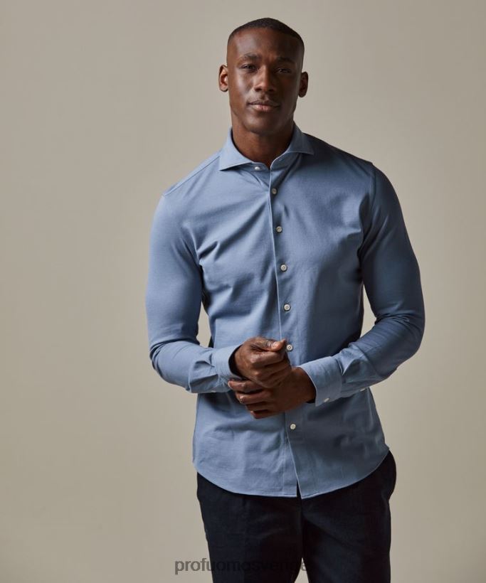 Kläder se Profuomo män stickad skjorta blå N8XR4141