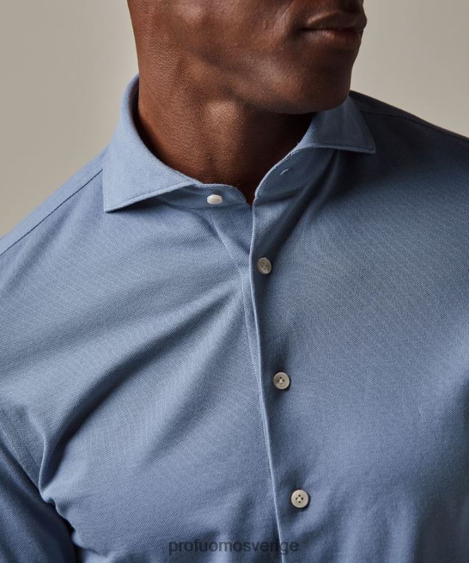 Kläder se Profuomo män stickad skjorta blå N8XR4141