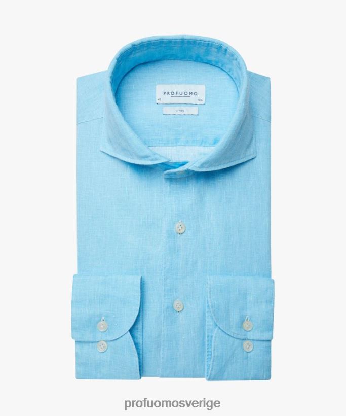 Kläder se Profuomo män belagd linneskjorta aqua N8XR486
