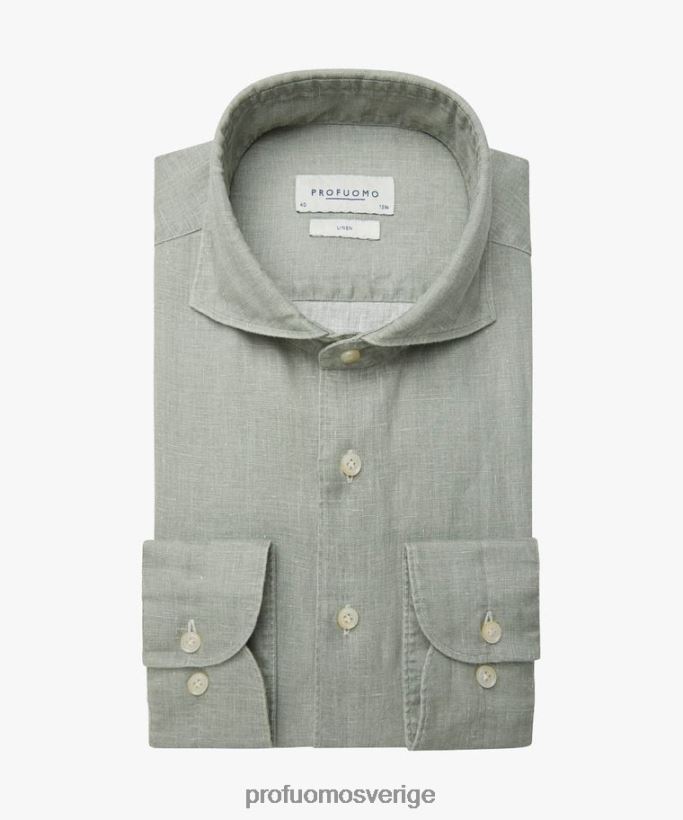 Kläder se Profuomo män belagd linneskjorta grön N8XR485