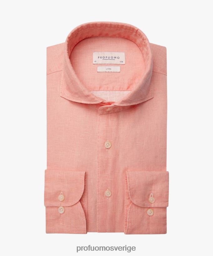 Kläder se Profuomo män belagd linneskjorta orange N8XR425