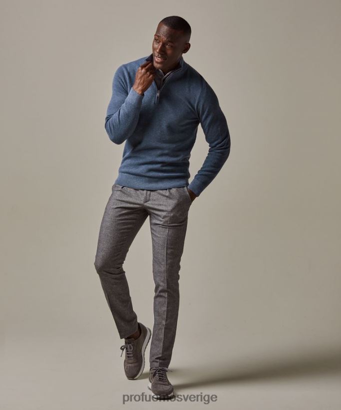 Kläder se Profuomo män texturerad halv dragkedja blå N8XR4254