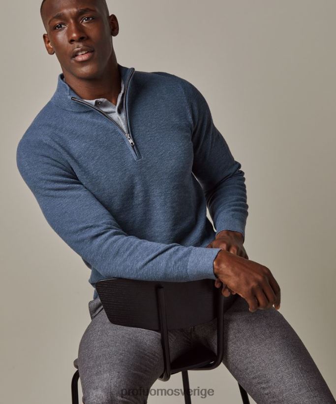 Kläder se Profuomo män texturerad halv dragkedja blå N8XR4254