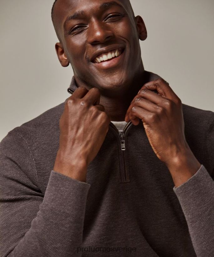 Kläder se Profuomo män texturerad halv dragkedja brun N8XR4253