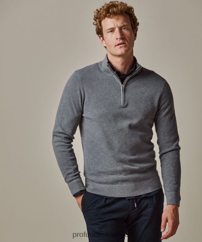 Kläder se Profuomo män texturerad halv dragkedja grön N8XR4256