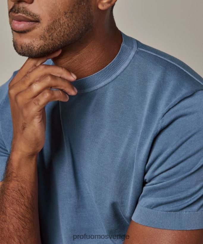 Kläder se Profuomo män cool crewneck i bomull blå N8XR4293