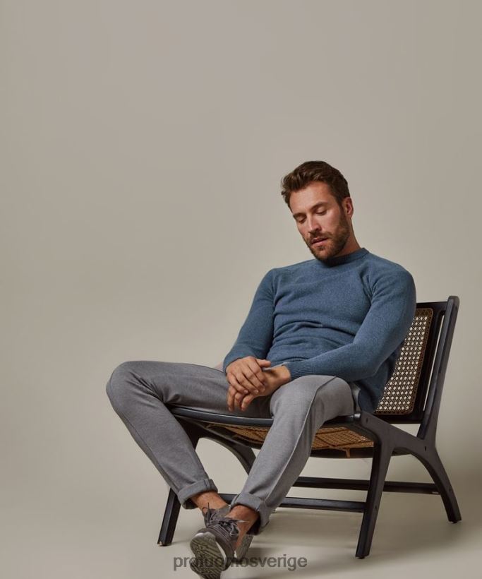 Kläder se Profuomo män crewneck i återvunnen bomull blå N8XR4229