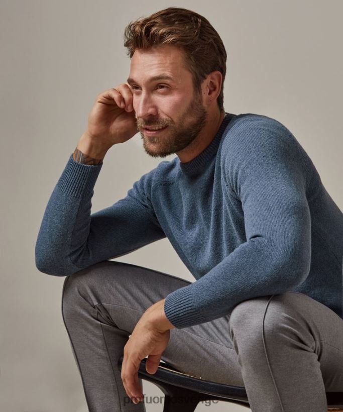 Kläder se Profuomo män crewneck i återvunnen bomull blå N8XR4229