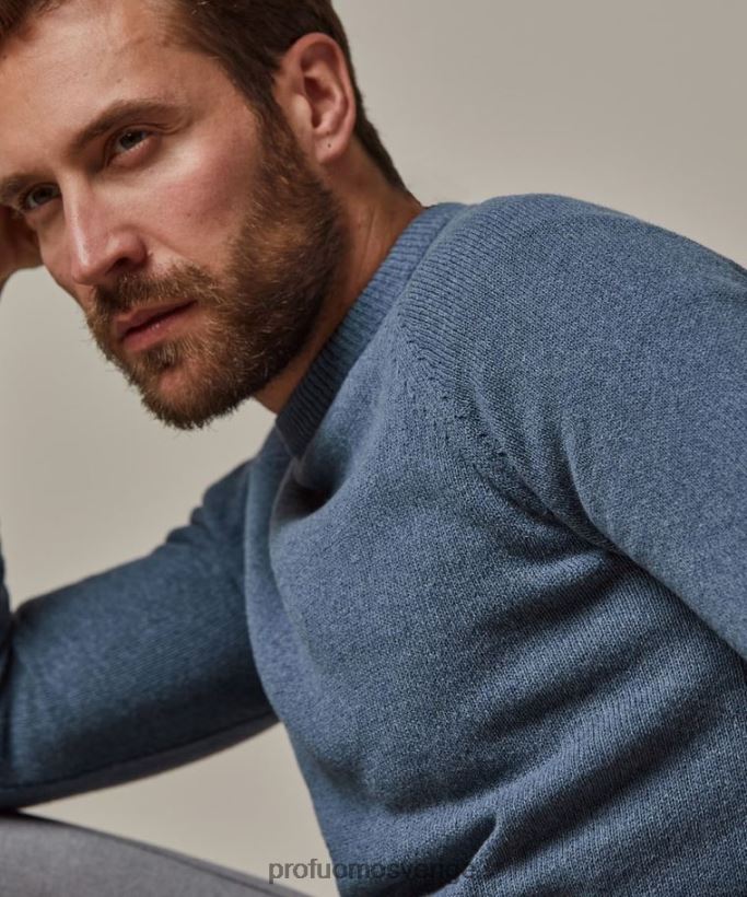 Kläder se Profuomo män crewneck i återvunnen bomull blå N8XR4229