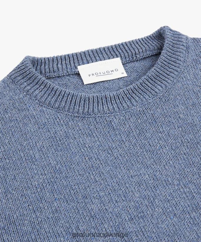 Kläder se Profuomo män crewneck i återvunnen bomull blå N8XR4229