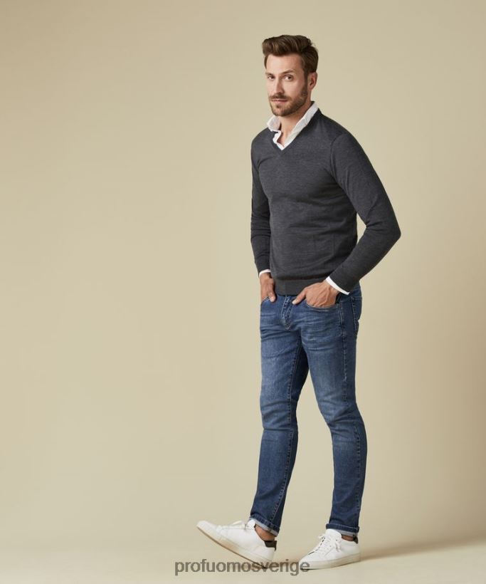 Kläder se Profuomo män merino v-ringad tröja anthra N8XR4304