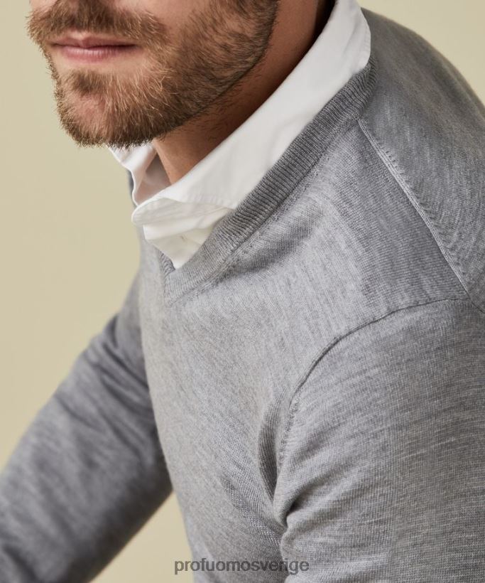 Kläder se Profuomo män merino v-ringad tröja grå N8XR4305