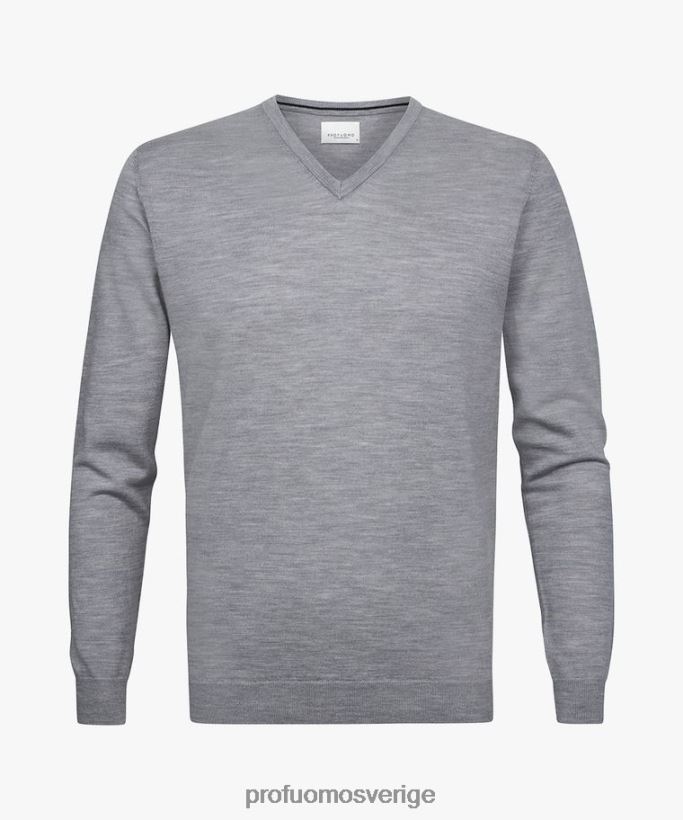 Kläder se Profuomo män merino v-ringad tröja grå N8XR4305