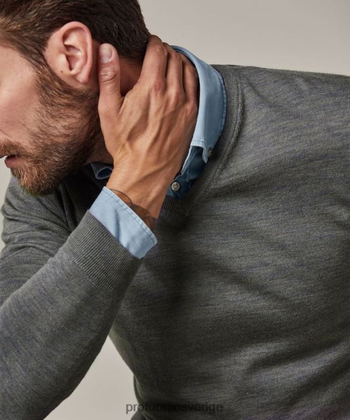 Kläder se Profuomo män merino v-ringad tröja grön N8XR4294