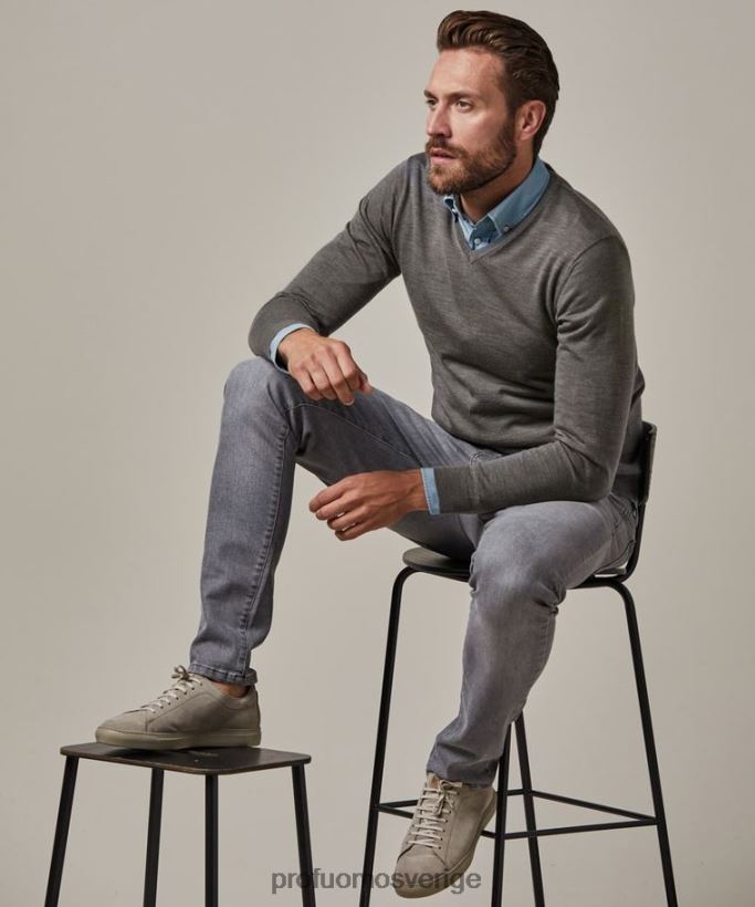 Kläder se Profuomo män merino v-ringad tröja grön N8XR4294