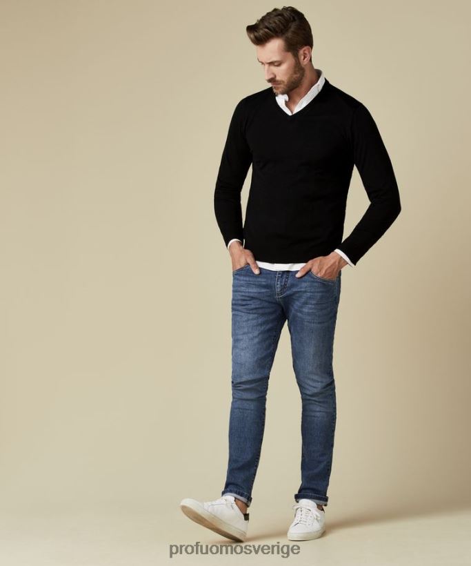 Kläder se Profuomo män merino v-ringad tröja svart N8XR4303