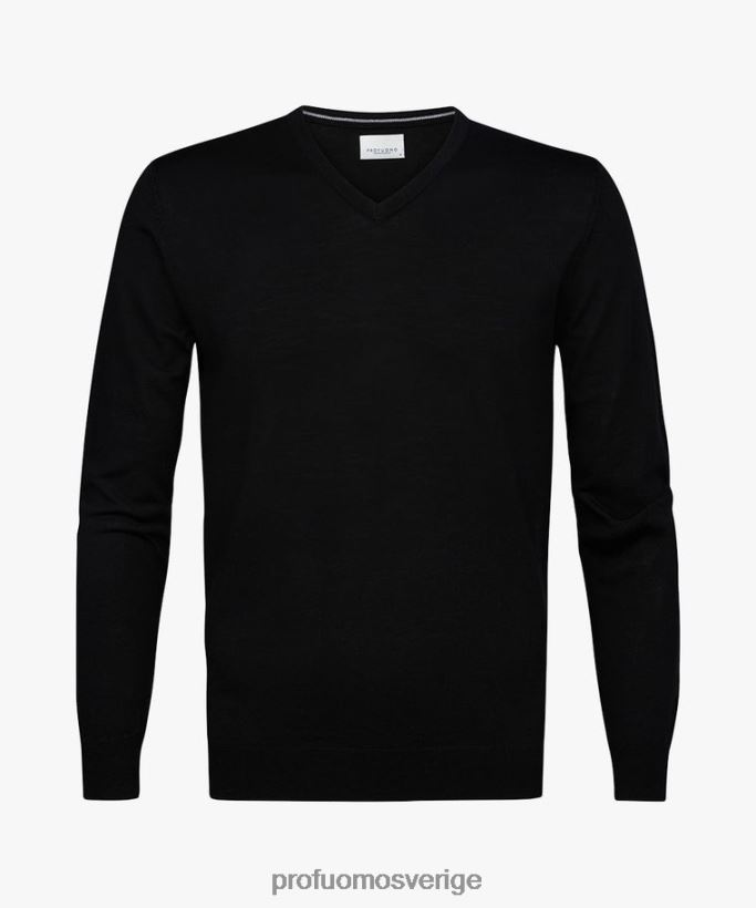 Kläder se Profuomo män merino v-ringad tröja svart N8XR4303