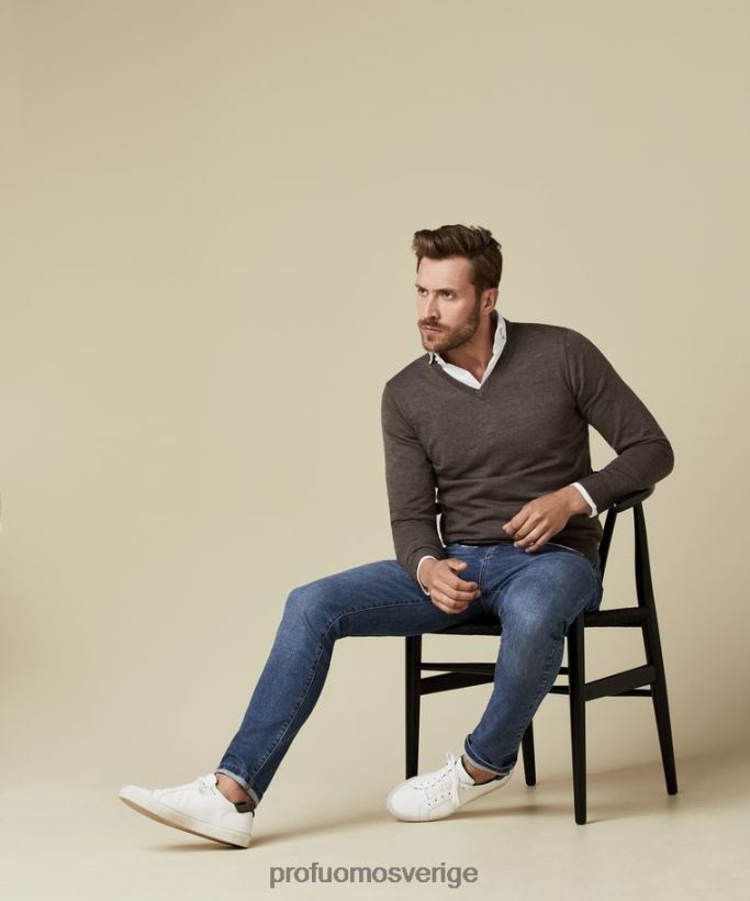 Kläder se Profuomo män merino v-ringad tröja taupe N8XR4295