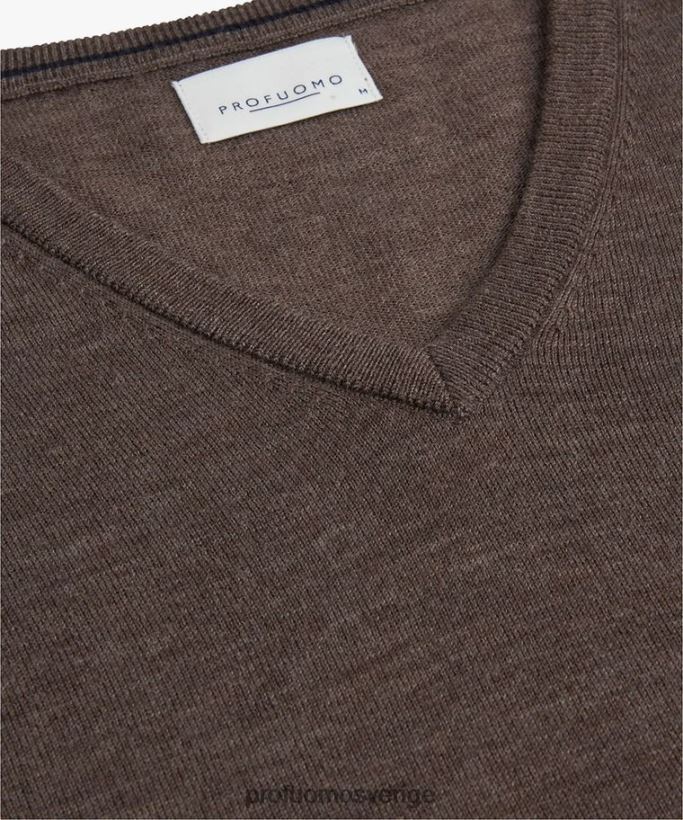 Kläder se Profuomo män merino v-ringad tröja taupe N8XR4295