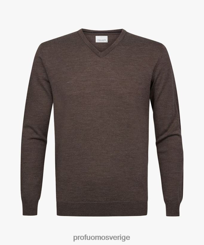 Kläder se Profuomo män merino v-ringad tröja taupe N8XR4295