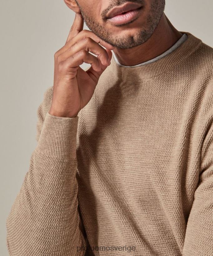 Kläder se Profuomo män texturerad crewneck beige N8XR4246