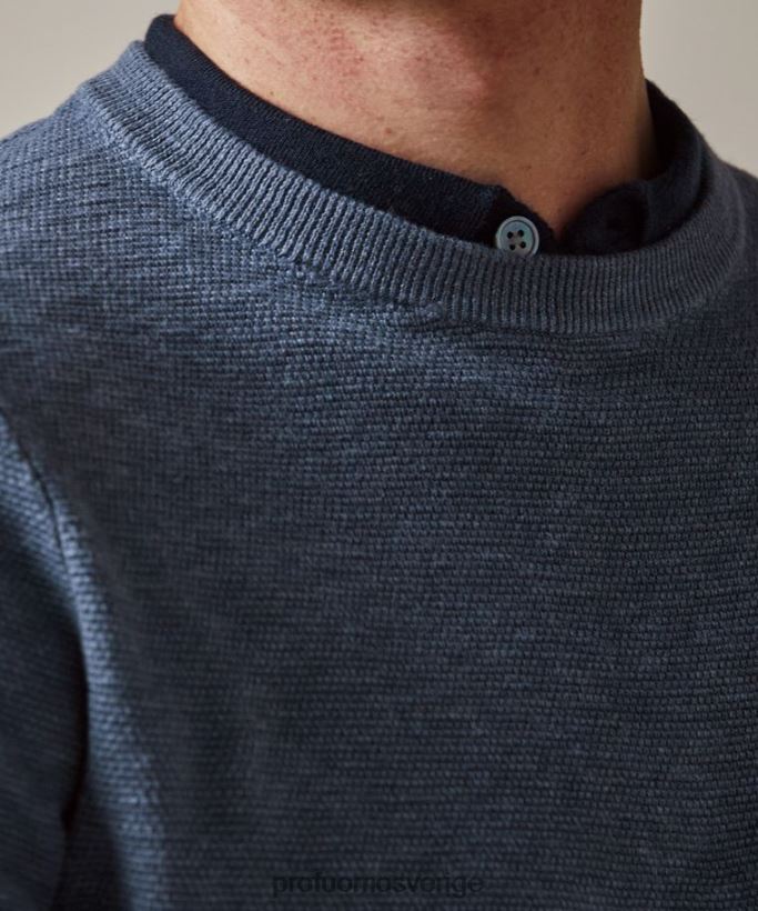 Kläder se Profuomo män texturerad crewneck blå N8XR4248