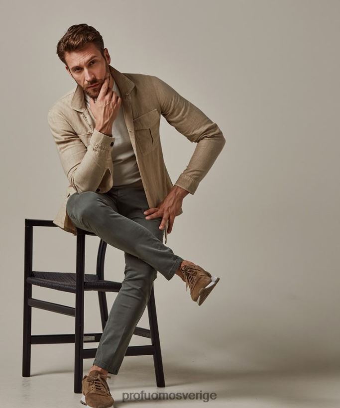 Kläder se Profuomo män linne overshirt beige N8XR4377