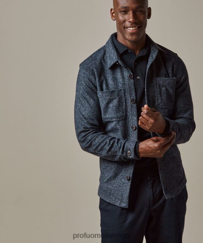 Kläder se Profuomo män ullstickad skjorta Marin N8XR4386