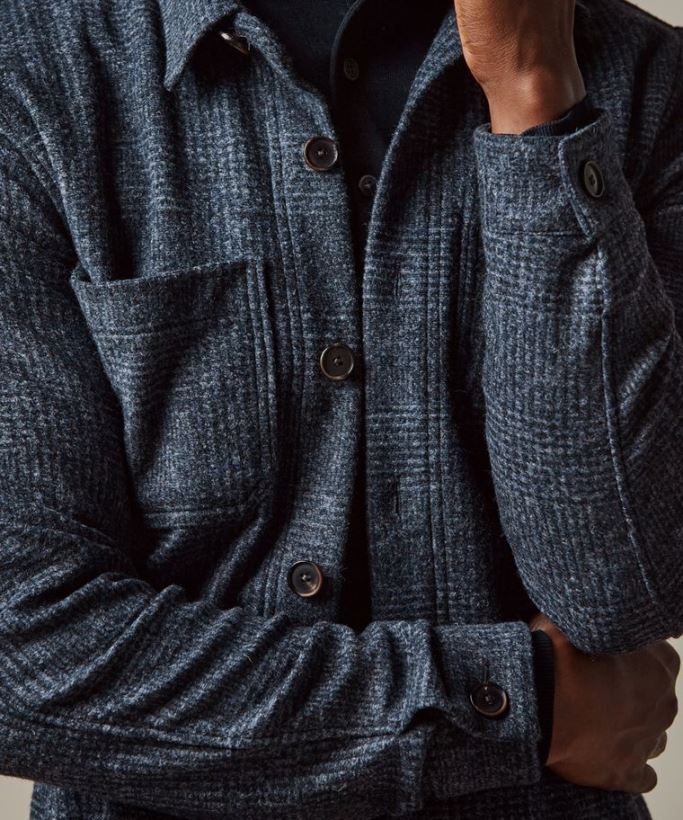 Kläder se Profuomo män ullstickad skjorta Marin N8XR4386